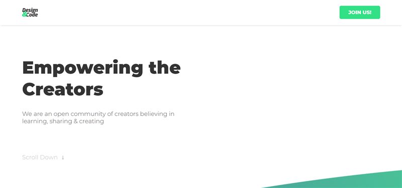 Archived Design & Code Community homepage with workshops and meetups sections.