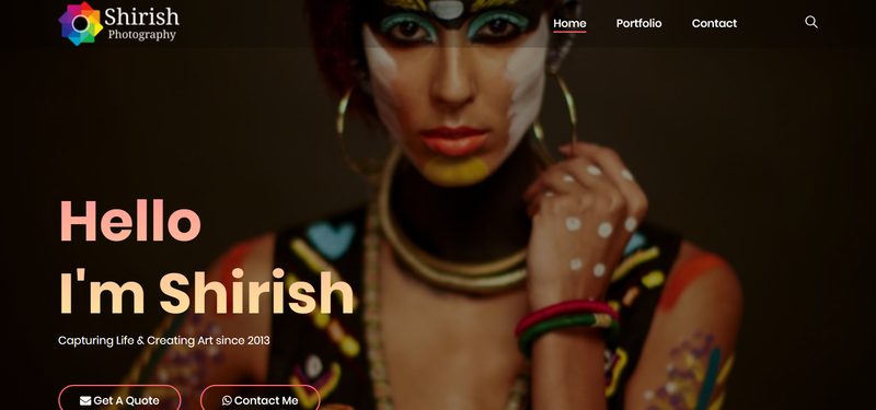 Archived Shirish Photography homepage with an image-led introduction and direct enquiry links.